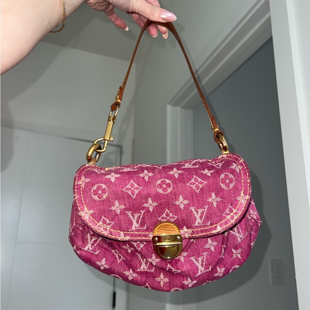 Louis Vuitton Pink Monogram Denim Pleaty Shoulder Bag